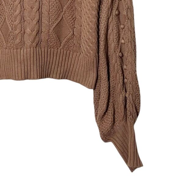 Doen Lulu Sweater Size Medium Brown Pom Pom Knit Organic Cotton Cottagecore - Picture 6 of 10